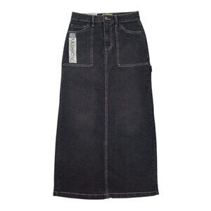 Love Fire Black High Waisted Denim Long Skirt with Pockets, Size 1, NWT